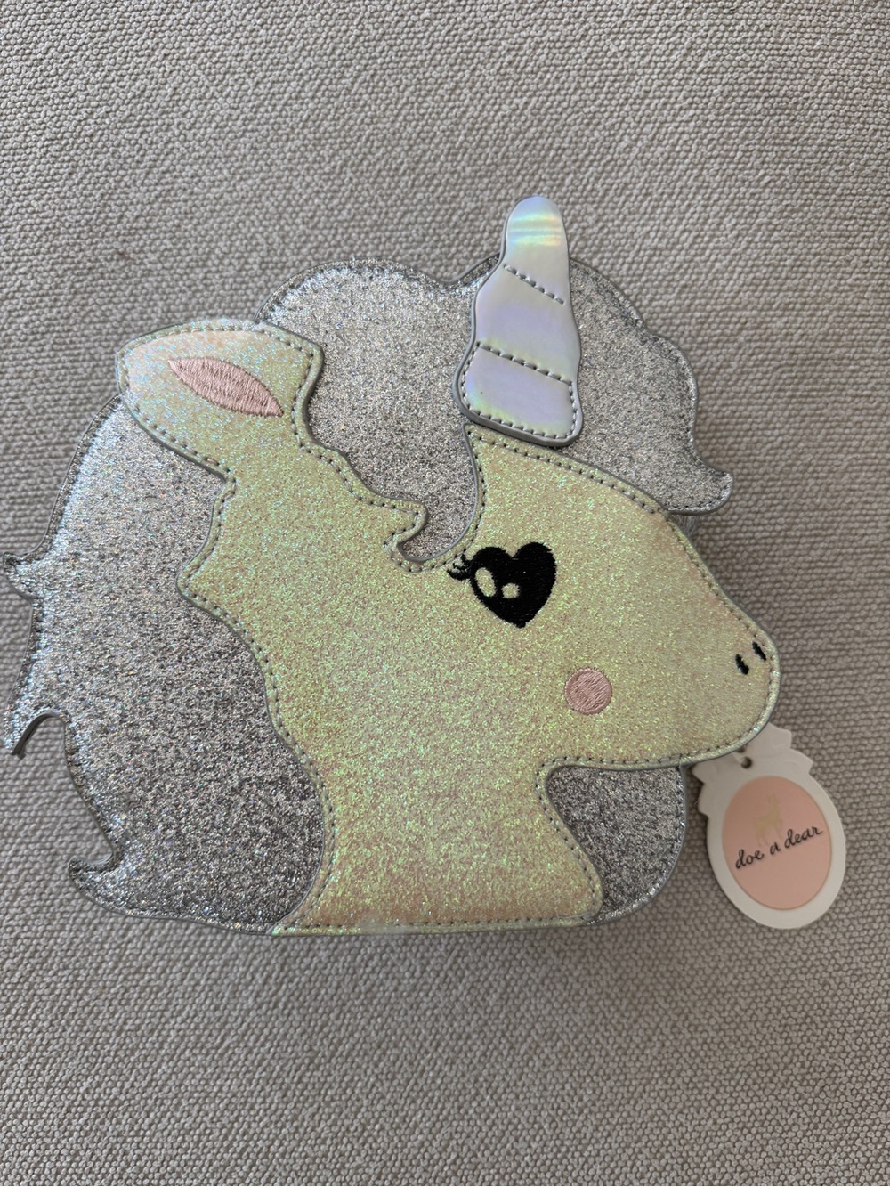 Doe & Dear Iridescent Silver Unicorn Kids Crossbody Bag